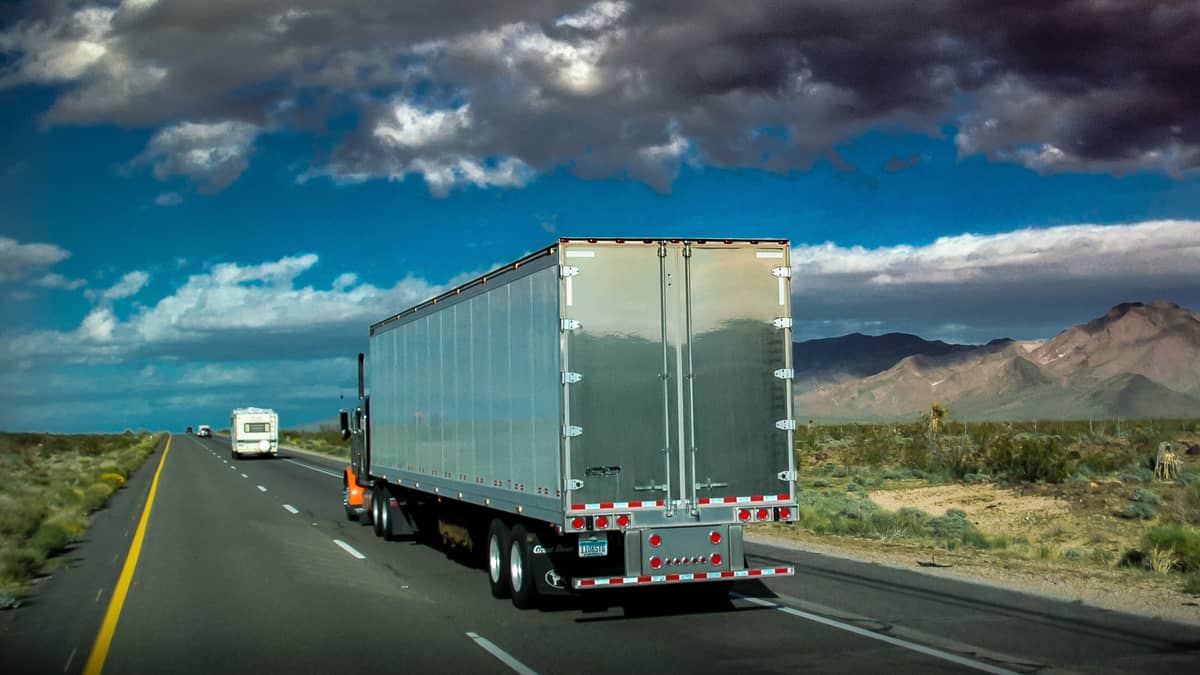 Dry van truck on the open highway